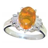 Platinum 1.91 ct Natural Opal & Diamond Ring