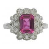Emerald Cut 1.75 ct Pink Sapphire & Diamond Ring