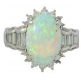 Platinum 2.41 ct Natural Opal & Diamond Ring