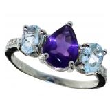 Natural Amethyst & Blue Topaz Dinner Ring