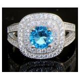 Cushion Cut 2.50 ct Blue & White Topaz Ring