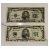 Vintage Blue & Green Seal $5 Bill Set