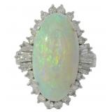 Platinum 7.20 ct Natural Opal & Diamond Ring