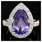 14kt Gold 5.87 ct GIA Tanzanite & Diamond Ring