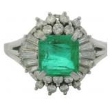 Platinum 1.55 ct Natural Emerald & Diamond Ring