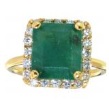 14k Gold 5.40ct Natural GIA Emerald & Diamond Ring