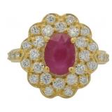 Natural 2.59 ct Oval Ruby & VS Lab Diamond Ring