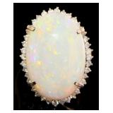 Platinum 14.55 ct Natural Opal & Diamond Ring