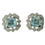 Cushion Cut 5.25 ct Aquamarine & Diamond Earrings