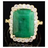 14kt Gold 10.57 ct GIA Emerald & Diamond Ring