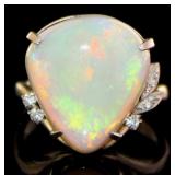 Platinum 8.97 ct Natural Opal & Diamond Ring