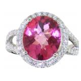 Oval 5.93 Pink Topaz & Diamond Ring