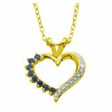 Genuine Sapphire & Diamond Heart Pendant
