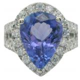 14kt Gold 5.61 ct GIA Tanzanite & Lab Diamond Ring