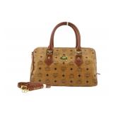 MCM Visetos Leather Boston Bag