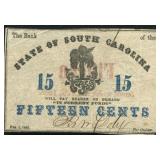 1863 15 Cent State of SC Note