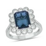 Step Cut 4.50 ct London Blue Topaz &-Diamond Ring