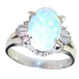 Platinum 2.08 ct Natural Opal & VS Diamond Ring