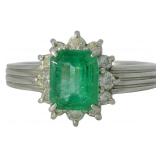 Platinum 1.11 ct Natural Emerald & Diamond Ring