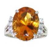 Platinum Natural 5.73 ct Citrine & Diamond Ring
