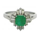 Platinum 1.23 ct Natural Emerald & Diamond Ring