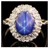 14k Gold 3.60 ct Star Sapphire & Diamond Ring