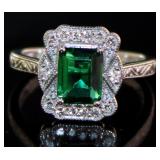 Antique Style 1.47 ct Emerald & Diamond Ring