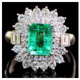 Platinum 2.98ct Natural Emerald & VVS Diamond Ring