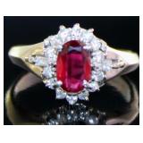 Platinum Natural Ruby & VS Diamond Ring
