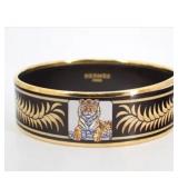 Hermes Black Gold Enamel Tiger Royal Wide Bracelet