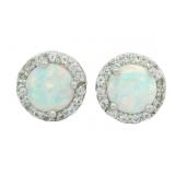 Round White Opal Stud Earrings