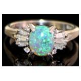 Platinum 1.09 ct Natural Opal & Diamond Ring