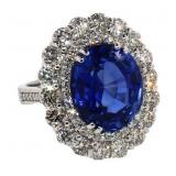 14k Gold 12.97 ct Oval Sapphire & Diamond Ring