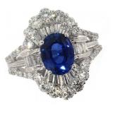 14k Gold 4.02 ct Oval Sapphire & Diamond Ring