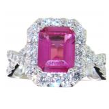 Emerald Cut 3.02 ct Pink Sapphire & Diamond Ring