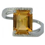 Radiant Cut 4.75 ct Golden Citrine & Diamond Ring