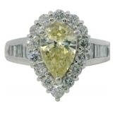 Platinum 2.17 ct Pear Yellow Natural Diamond Ring