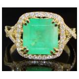 14kt Gold 4.40 ct GIA Emerald & Diamond Ring