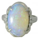 Platinum 3.54 ct Natural Opal & Diamond Ring