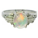 Platinum 1.21 ct Natural Opal & Diamond Ring