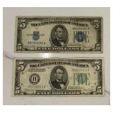 Vintage Blue & Green Seal $5 Bill Set