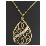 Pear Cut Filigree Diamond Accent Pendant
