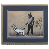 Keith Harring Dog Walking Framed Giclee by Banksy