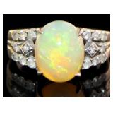 Platinum 4.30 ct Natural Opal & Diamond Ring