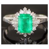 Platinum 2.44 ct Natural Emerald & Diamond Ring