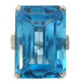 Platinum 51.10ct Natural Blue Topaz & Diamond Ring