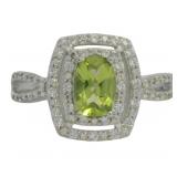 Radiant Cut Natural Peridot & Zircon Halo Rng