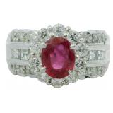 Platinum 1.91 ct Natural Ruby & VS Diamond Ring