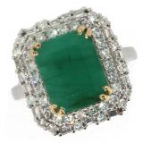 14k Gold 5.28 ct Natural Emerald & Diamond Ring