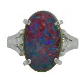 Platinum 4.22 ct Natural Black Opal & Diamond Ring